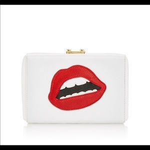 Mark Cross Grace lips white leather clutch